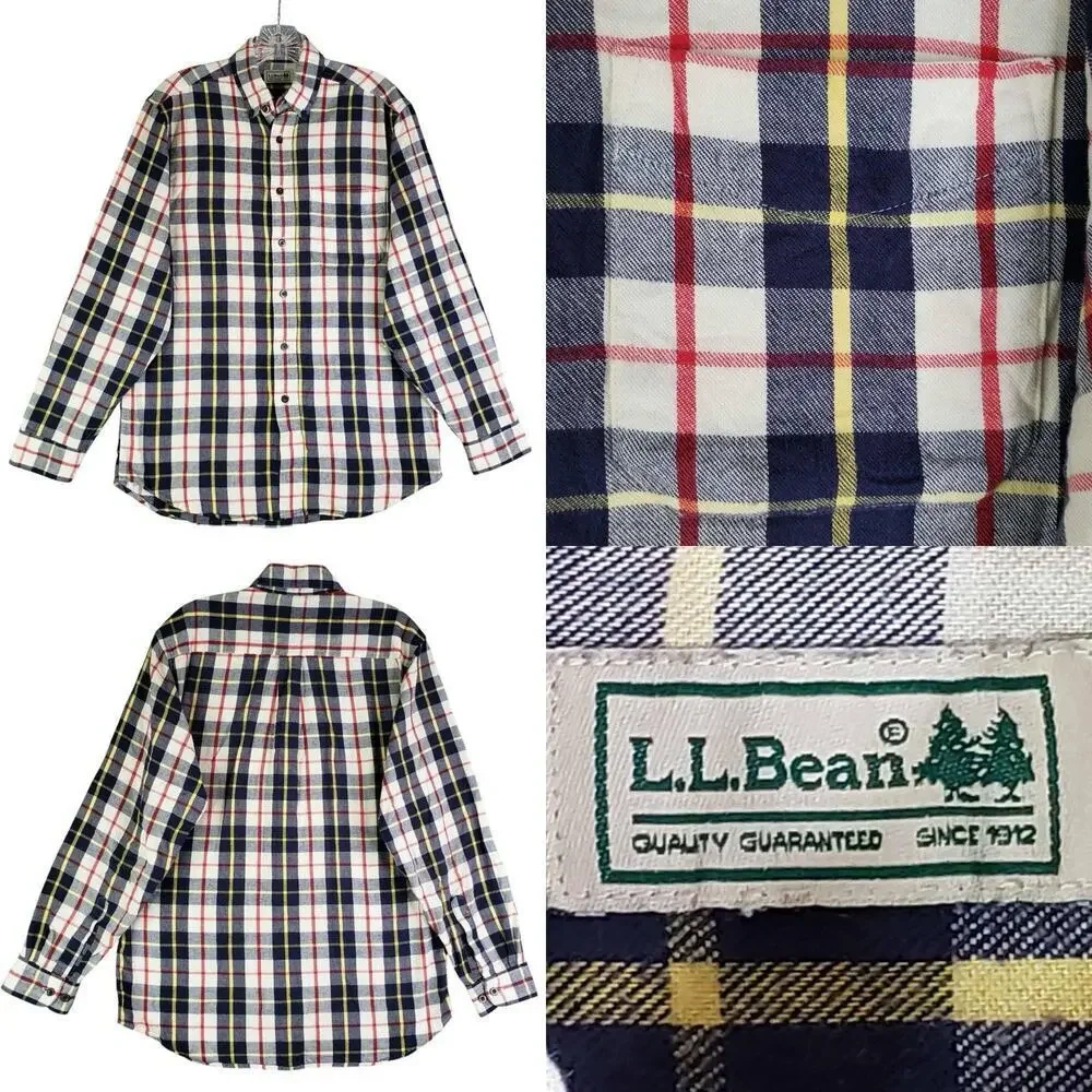 LL Bean Shirt Mens Plaid Flannel Long Sleeve Button Down Size Medium M